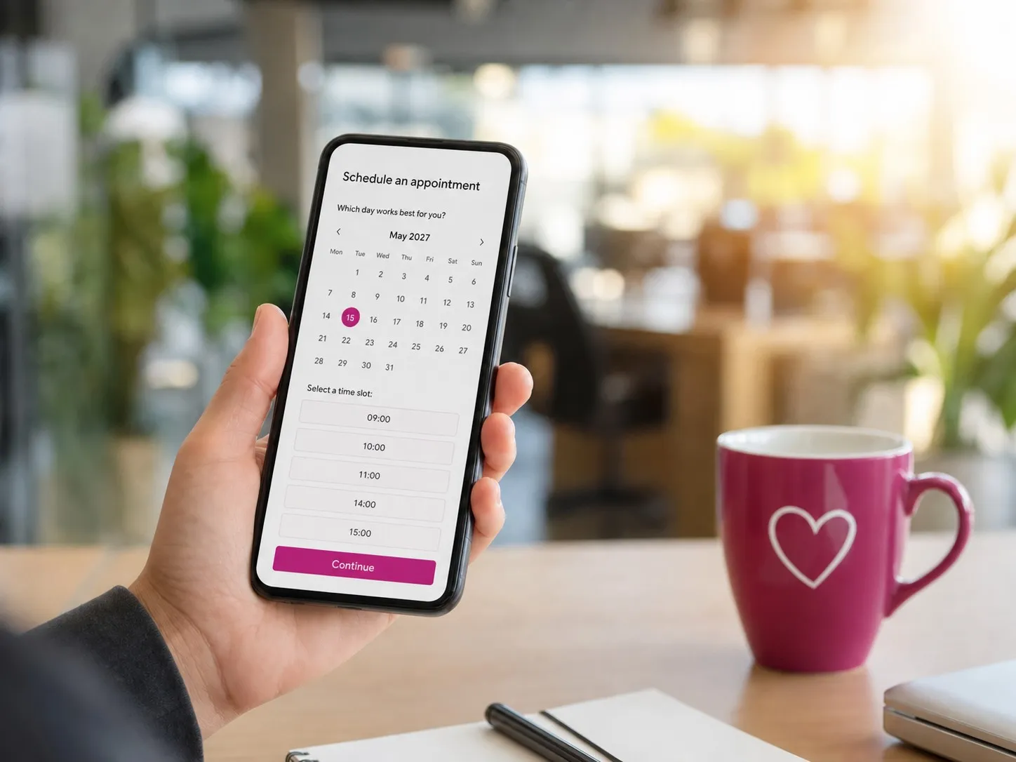 Mobile phone with an app for booking appointments